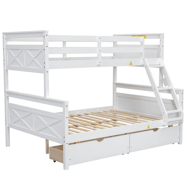 English Elm Twin Twin-over-Full Bunk Bed with Attached Ladder, Built-In Underbed Storage Drawers & Guardrail Safety Designed for Space-Saving Kids' Rooms White SM000119AAK-1