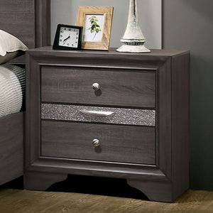 English Elm Contemporary Nightstand with Silver Accents, Solid Wood Veneer, English Dovetail Drawer, Sleek Shine Gray 30 L x 20 W x 30 H B2741P375929