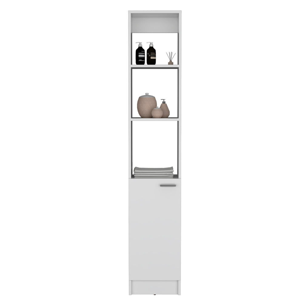 English Elm Linen tall storage cabinet with single door and 6 adjustable shelves, sleek handle and modern finish White 46 L x 18.8 W x 5.11 H B097P199753