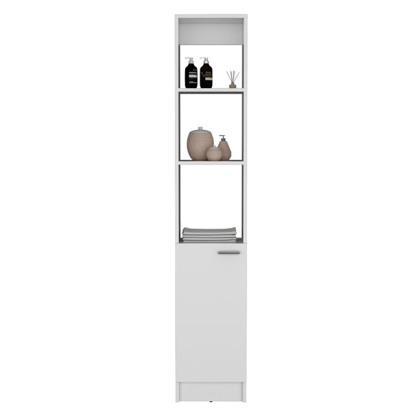English Elm Linen tall storage cabinet with single door and 6 adjustable shelves, sleek handle and modern finish White 46 L x 18.8 W x 5.11 H B097P199753
