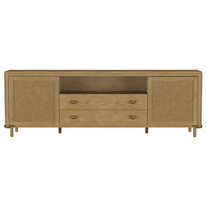 English Elm Benson Wide Rattan Door Media Console with Aged Brass Legs for Modern Living Rooms Sand B062P440119