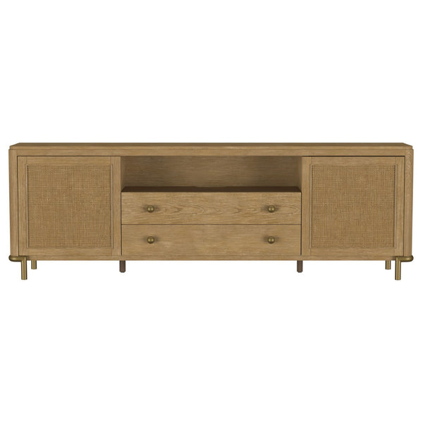 English Elm Benson Wide Rattan Door Media Console with Aged Brass Legs for Modern Living Rooms Sand B062P440119