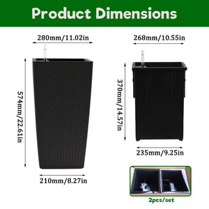 English Elm Pack of 2 Tall Square Faux Rattan Outdoor Planters with Auto Watering Patio Porch Set Black W3213P311468