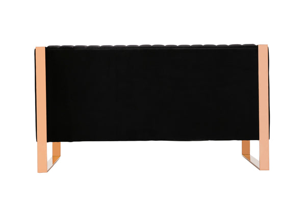 English Elm Trillium Velvet Loveseat with Gold Stainless Steel Frame, Vertical Stitching & High-Density Foam Upholstery Black B365P398094
