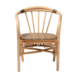 English Elm Modern Bohemian Rattan Woven Metal Dining Chairs Set of Two for Eclectic Spaces B2750P420362