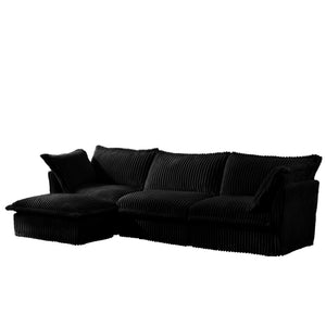 English Elm L-Shaped Slipcovered Sectional Sofa - Modern Black Corduroy Couch With Convertible Ottoman & Pillows W3041S00097
