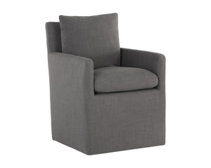 Sunpan Glenrose Elegant Wheeled Dining Armchair - Classic Comfort with Feather-Filled Cushions for Style Effie Smoke