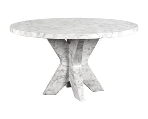 Sunpan Cypher Modern Dining Table Base with Grey Faux Marble Finish for Indoor and Outdoor Spaces Marble Look / White