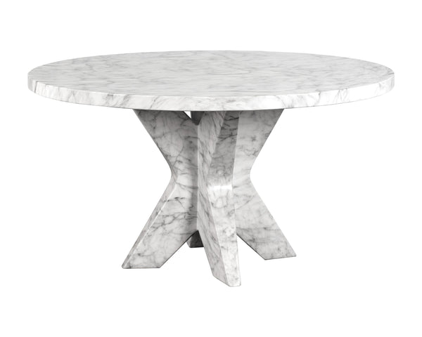 Sunpan Cypher Modern Dining Table Base with Grey Faux Marble Finish for Indoor and Outdoor Spaces Marble Look / White