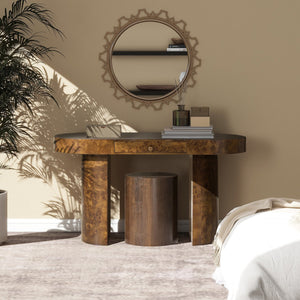 English Elm Jennifer Taylor Home - Jesse 55.5" Oval Computer Desk - Stylish Dark Burl Wood, Mid-Century Design With Organizing Drawer B2719P238530