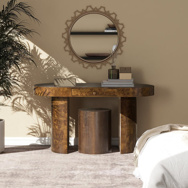 English Elm Jennifer Taylor Home - Jesse 55.5" Oval Computer Desk - Stylish Dark Burl Wood, Mid-Century Design With Organizing Drawer B2719P238530