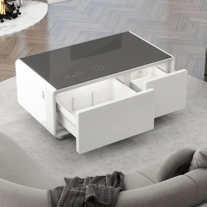 English Elm Modern Smart Coffee Table With Mini-Fridge, Bluetooth Speaker, Wireless Charging & Mood Lighting W1172P178882