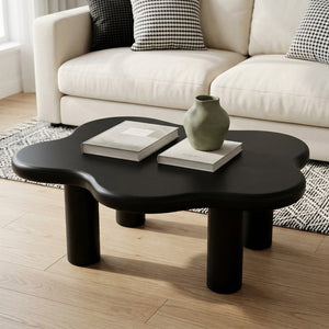 English Elm 40-inch Cloud Shaped Coffee Table Sculptural Mdf Top with Tapered Legs for Living Rooms Black W3935S00004