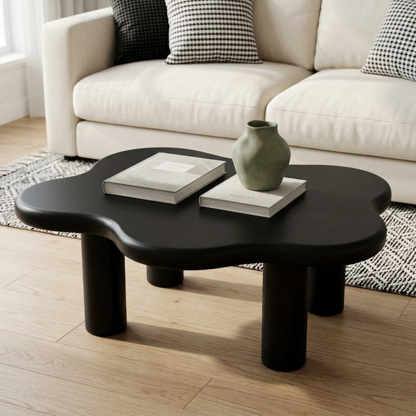 English Elm 40-inch Cloud Shaped Coffee Table Sculptural Mdf Top with Tapered Legs for Living Rooms Black W3935S00004