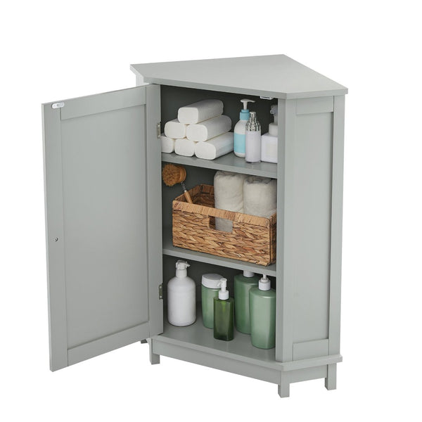 English Elm Grey Triangle Corner Cabinet Mdf Modern Bathroom Storage with Adjustable Shelves Gray N725P333564E