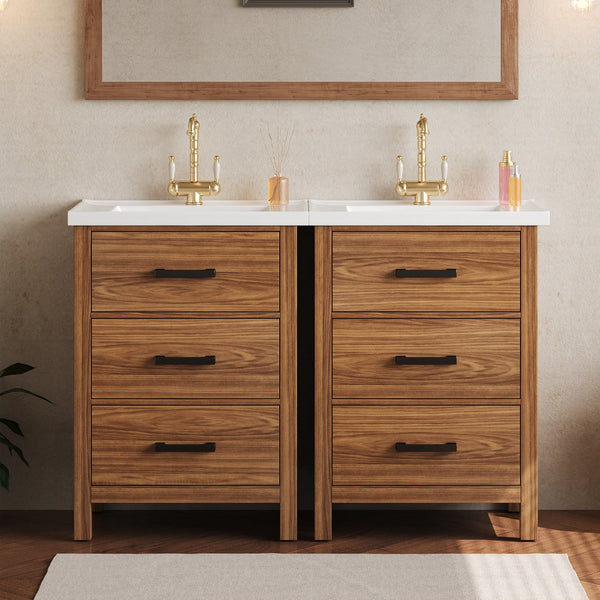 English Elm 48'' Bathroom Vanity with Sink 48.8'' Modern Freestanding 6-Drawer Ceramic Basin Cabinet for Baths Natural Wood N710SS00008P