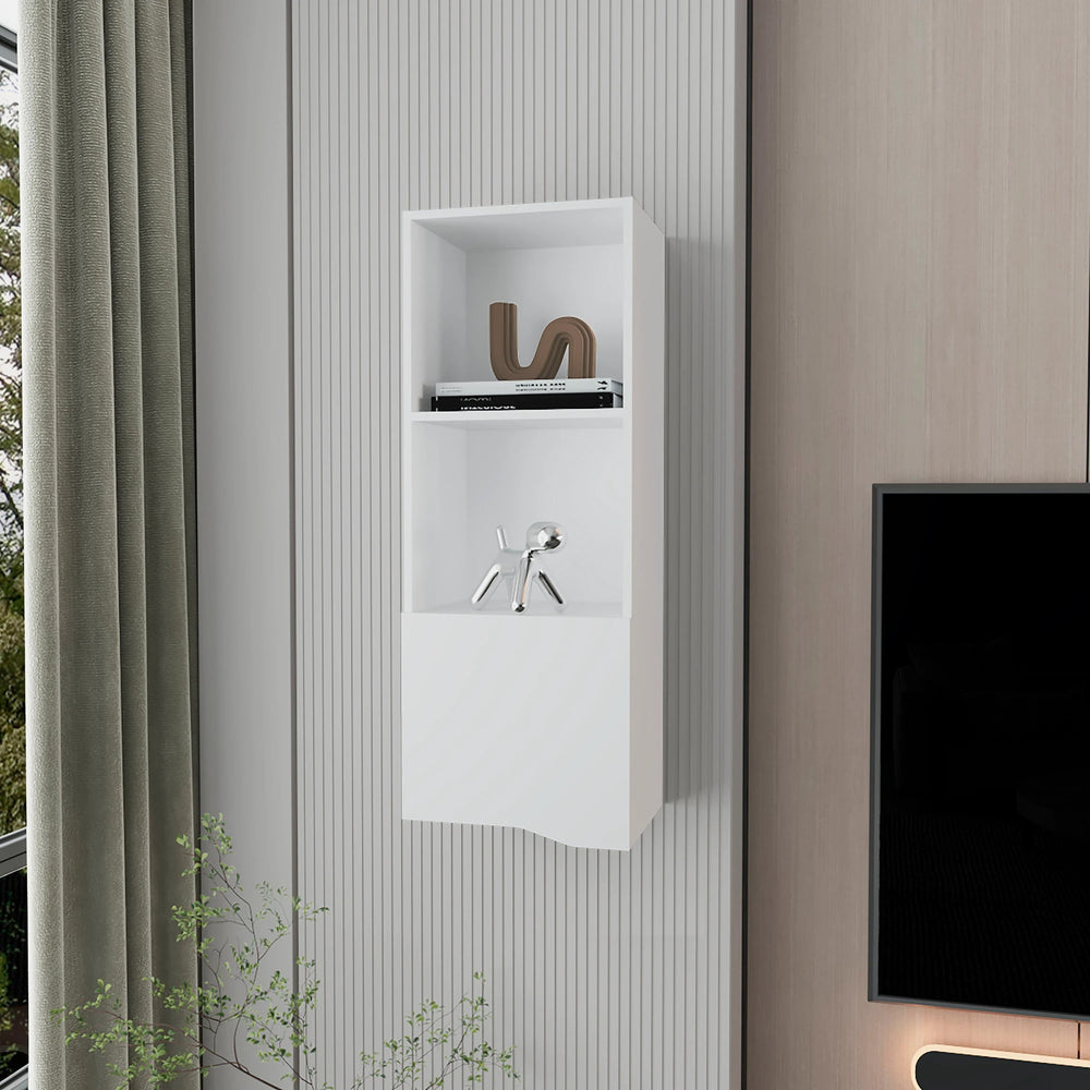 English Elm White Wall Cabinet One Door 43.3"H Modern White Floating Storage with Concealed Shelf for Living Room Decor B062P252131