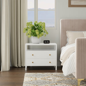 Alpine Furniture Avery Nightstand - Timeless Elegance With Rustic Charm, Perfect For Elevating Your Bedroom Decor Coconut Milk Rubberwood Solids & Oak Veneer 2478-02-alpine