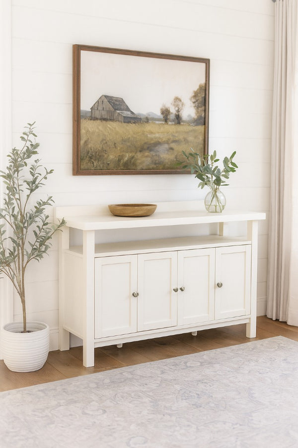 Alpine Furniture Avery Coconut Milk Sideboard Buffet With Open Shelf, 4 Paneled Doors & Adjustable Storage, 54" 2478-06