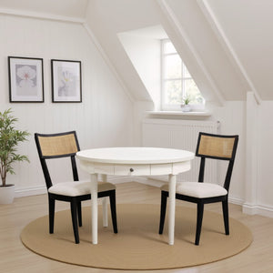 Alpine Furniture Avery Round Dining Table With Two Hidden Drawers, 42" Compact Stylish Round Table For 2–4 Guests Coconut Milk 2478-25