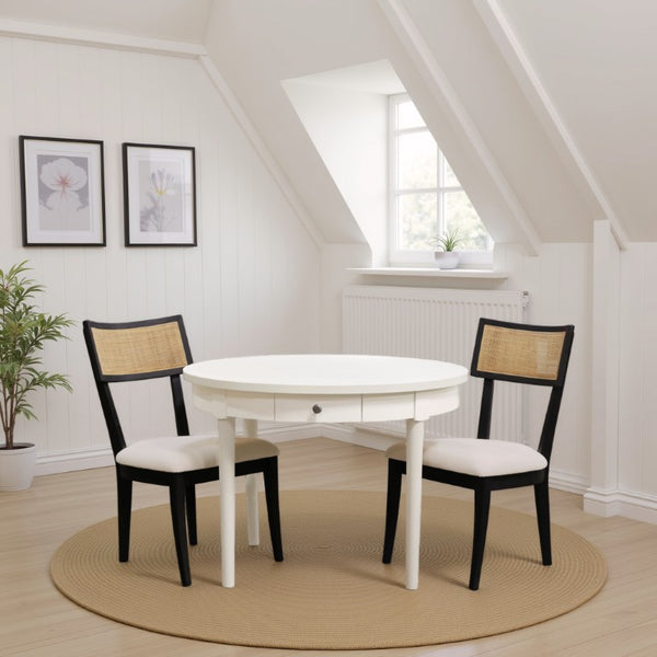 Alpine Furniture Avery Round Dining Table With Two Hidden Drawers, 42" Compact Stylish Round Table For 2–4 Guests Coconut Milk 2478-25