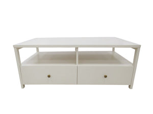 Alpine Furniture Avery Modern Cocktail Table With Four Drawers And Open Shelf, Brass Knobs, Fully Assembled Elegance Coconut Milk 2478-61