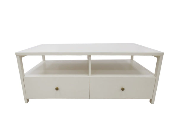 Alpine Furniture Avery Modern Cocktail Table With Four Drawers And Open Shelf, Brass Knobs, Fully Assembled Elegance Coconut Milk 2478-61