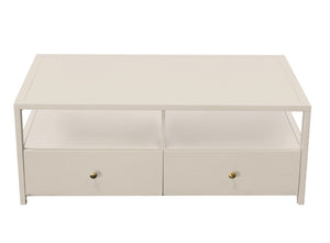 Alpine Furniture Avery Modern Cocktail Table With Four Drawers And Open Shelf, Brass Knobs, Fully Assembled Elegance Coconut Milk 2478-61
