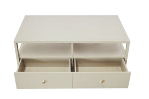 Alpine Furniture Avery Modern Cocktail Table With Four Drawers And Open Shelf, Brass Knobs, Fully Assembled Elegance Coconut Milk 2478-61