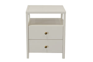 Alpine Furniture Avery Modern End Table With Two Drawers & Open Shelf, Brass-Finish Knobs, Fully Assembled Elegance Coconut Milk 2478-62