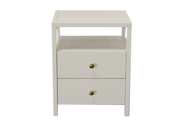 Alpine Furniture Avery Modern End Table With Two Drawers & Open Shelf, Brass-Finish Knobs, Fully Assembled Elegance Coconut Milk 2478-62