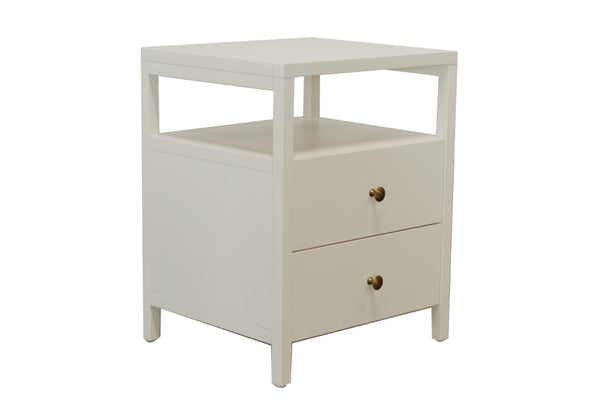 Alpine Furniture Avery Modern End Table With Two Drawers & Open Shelf, Brass-Finish Knobs, Fully Assembled Elegance Coconut Milk 2478-62