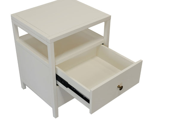 Alpine Furniture Avery Modern End Table With Two Drawers & Open Shelf, Brass-Finish Knobs, Fully Assembled Elegance Coconut Milk 2478-62