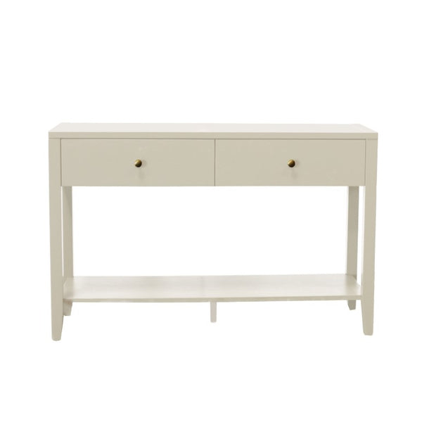 Alpine Furniture Avery Console Table With Brass Knobs And Lower Shelf, Fully Assembled 48"W Entryway Accent Piece Coconut Milk 2478-63