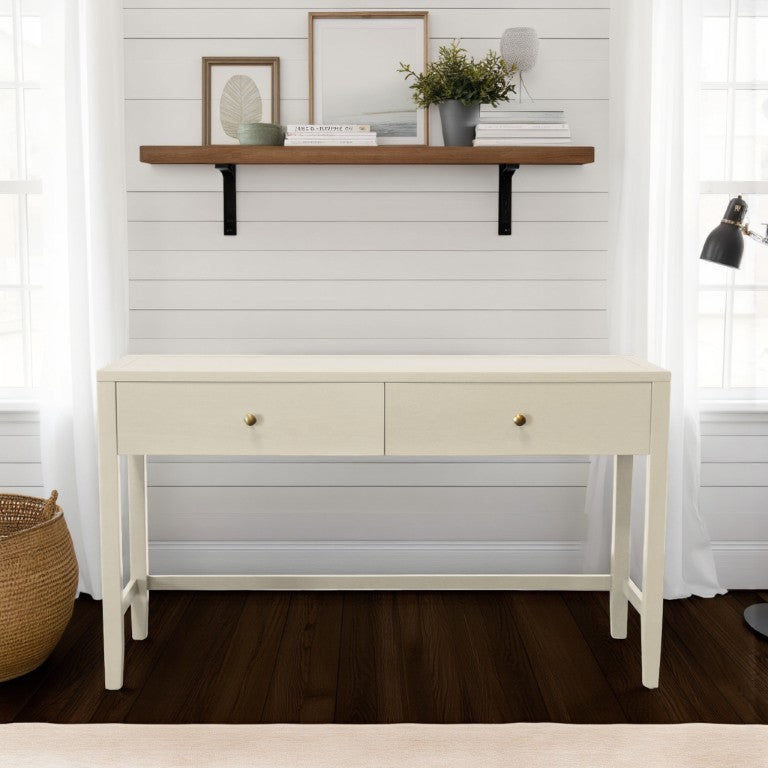 Alpine Furniture Avery Writing Desk With Brass Knobs And Two Drawers, Fully Assembled 54"W Workspace For Home Office Coconut Milk 2478-65