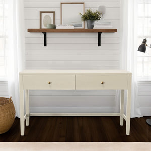 Alpine Furniture Avery Writing Desk With Brass Knobs And Two Drawers, Fully Assembled 54"W Workspace For Home Office Coconut Milk 2478-65