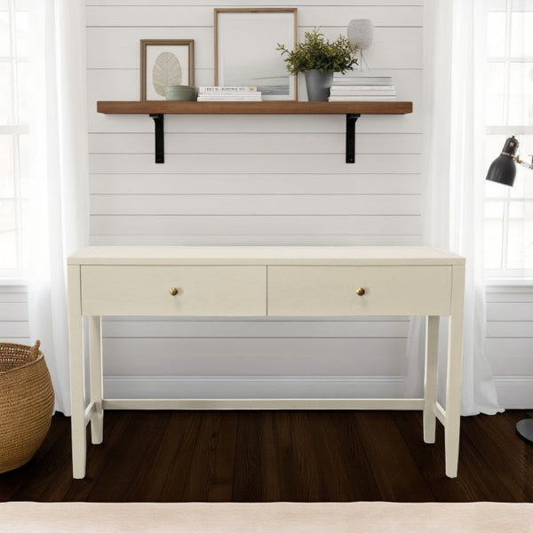 Alpine Furniture Avery Writing Desk With Brass Knobs And Two Drawers, Fully Assembled 54"W Workspace For Home Office Coconut Milk 2478-65
