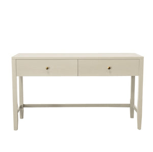 Alpine Furniture Avery Writing Desk With Brass Knobs And Two Drawers, Fully Assembled 54"W Workspace For Home Office Coconut Milk 2478-65