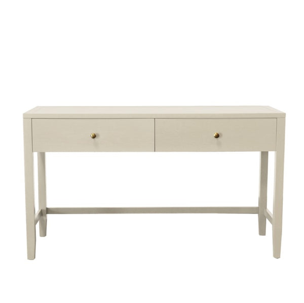 Alpine Furniture Avery Writing Desk With Brass Knobs And Two Drawers, Fully Assembled 54"W Workspace For Home Office Coconut Milk 2478-65
