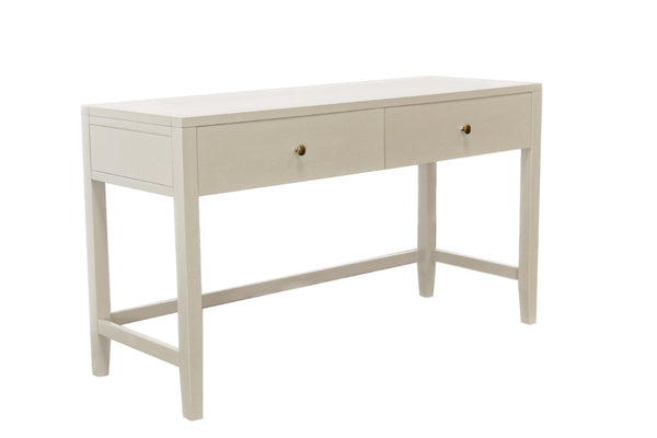 Alpine Furniture Avery Writing Desk With Brass Knobs And Two Drawers, Fully Assembled 54"W Workspace For Home Office Coconut Milk 2478-65
