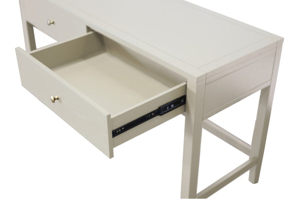 Alpine Furniture Avery Writing Desk With Brass Knobs And Two Drawers, Fully Assembled 54"W Workspace For Home Office Coconut Milk 2478-65