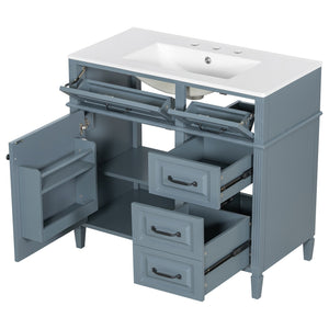 English Elm 36-Inch Modern Bathroom Vanity With Ceramic Sink Top, Storage Drawers, And Stylish Blue Gray Finish N725P350849E