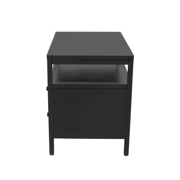 Alpine Furniture Avery Nightstand With Two Drawers & Open Shelf, Black Finish, Brass Knobs, Fully Assembled, 27.5"W 2478BLK-02