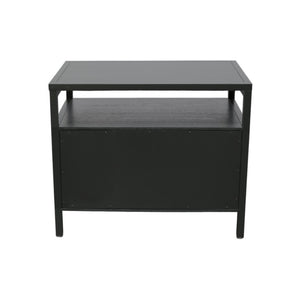 Alpine Furniture Avery Nightstand With Two Drawers & Open Shelf, Black Finish, Brass Knobs, Fully Assembled, 27.5"W 2478BLK-02