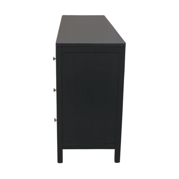 Alpine Furniture Avery 63" Six-Drawer Dresser In Black — Modern Farmhouse Storage, Brass Knobs, Fully Assembled, Safe 2478BLK-03