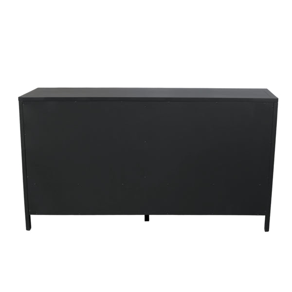 Alpine Furniture Avery 63" Six-Drawer Dresser In Black — Modern Farmhouse Storage, Brass Knobs, Fully Assembled, Safe 2478BLK-03