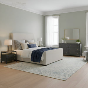 Alpine Furniture Avery Nightstand With Two Drawers & Open Shelf, Black Finish, Brass Knobs, Fully Assembled, 27.5"W 2478BLK-02