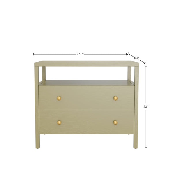 Alpine Furniture Avery Nightstand - Timeless Elegance With Rustic Charm, Perfect For Elevating Your Bedroom Decor Olive Green Rubberwood Solids & Oak Veneer 2478grn-02-alpine