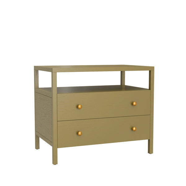 Alpine Furniture Avery Nightstand - Timeless Elegance With Rustic Charm, Perfect For Elevating Your Bedroom Decor Olive Green Rubberwood Solids & Oak Veneer 2478grn-02-alpine