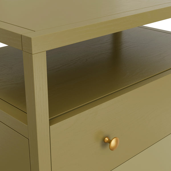 Alpine Furniture Avery Nightstand - Timeless Elegance With Rustic Charm, Perfect For Elevating Your Bedroom Decor Olive Green Rubberwood Solids & Oak Veneer 2478grn-02-alpine